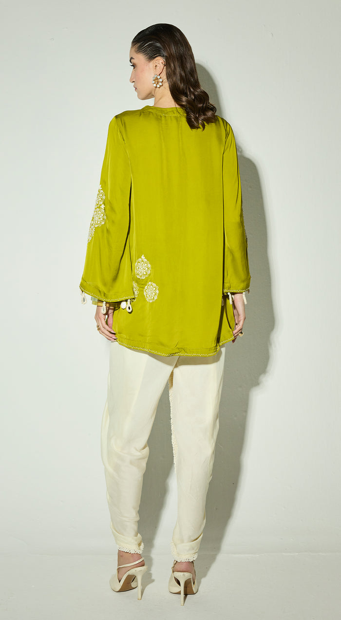 Green Satin Embroidered Co-ord Set