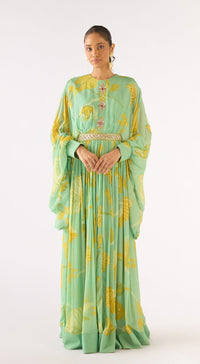 Green Georgette Embroidered Gown