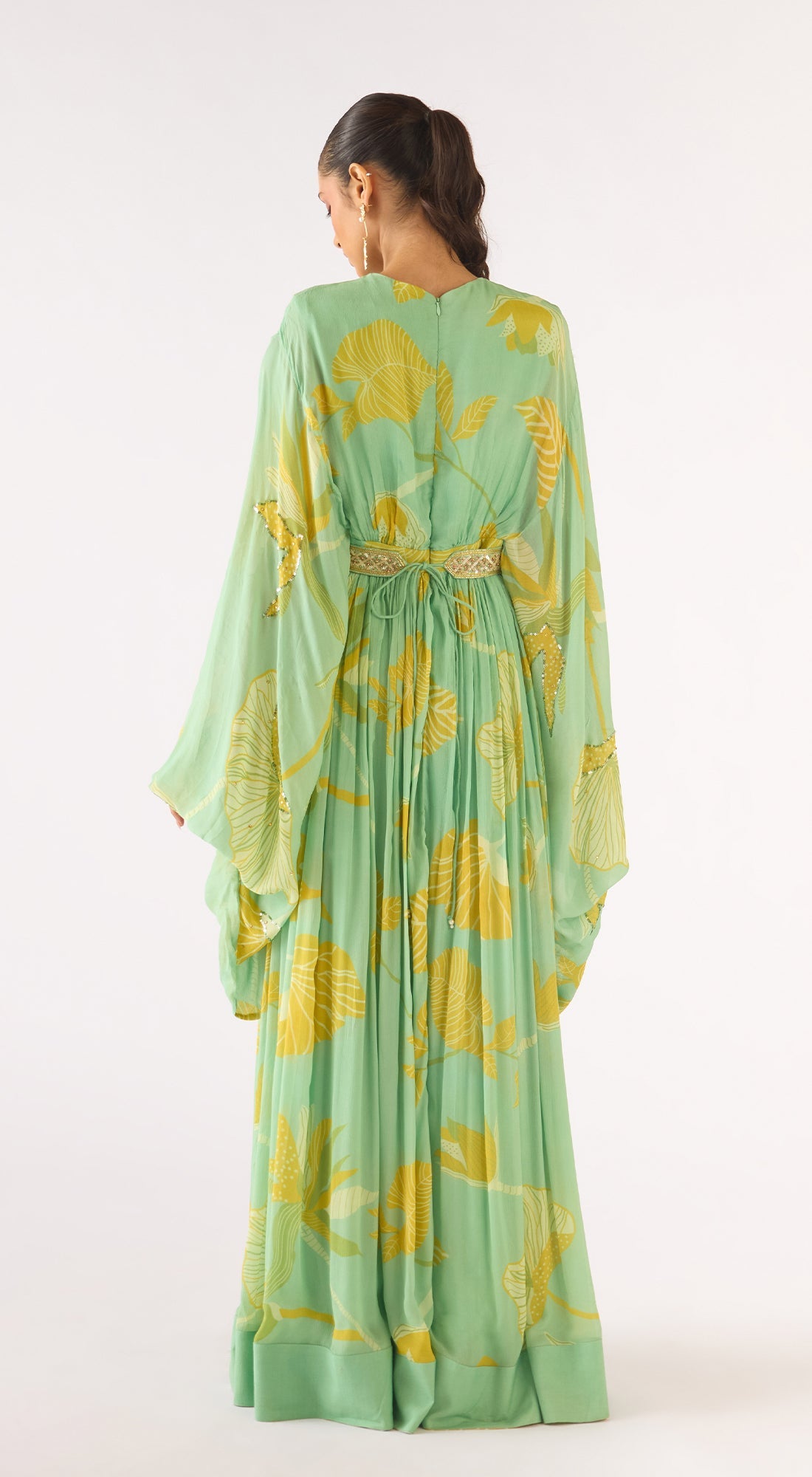 Green Georgette Embroidered Gown