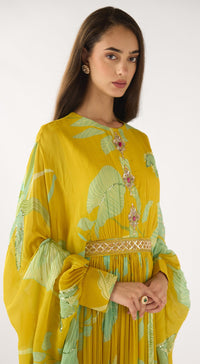 Yellow Georgette Embroidered Gown