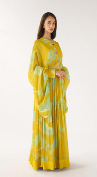 Yellow Georgette Embroidered Gown