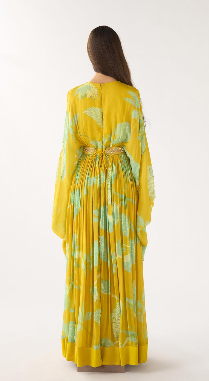Yellow Georgette Embroidered Gown
