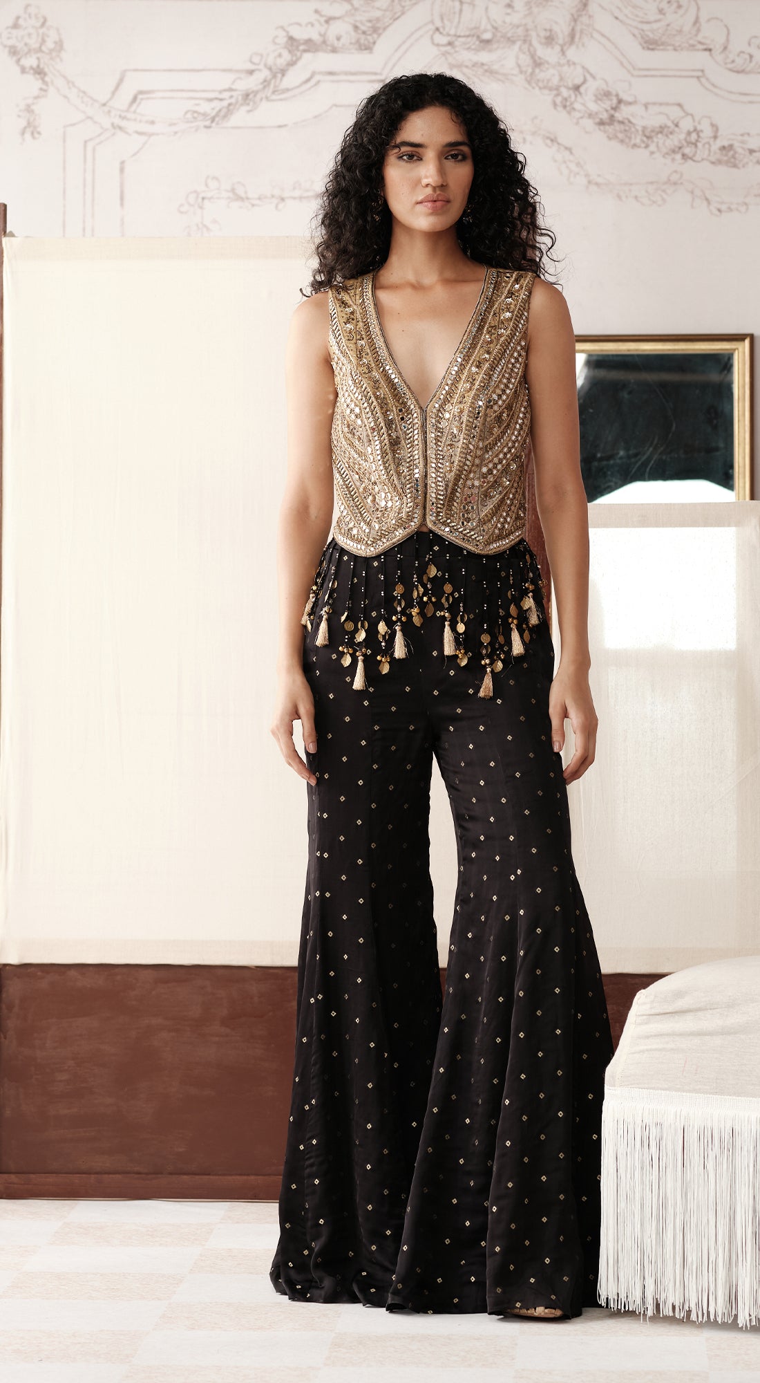  Black sharara set with Swarovski, sequin and brass embroidery - Basanti kapde aur koffee