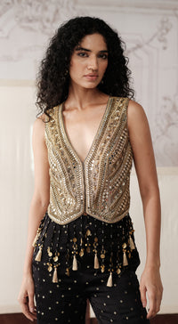  Black sharara set with Swarovski, sequin and brass embroidery - Basanti kapde aur koffee