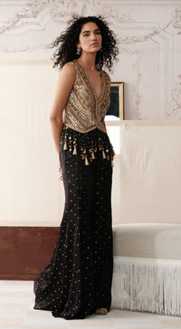  Black sharara set with Swarovski, sequin and brass embroidery - Basanti kapde aur koffee