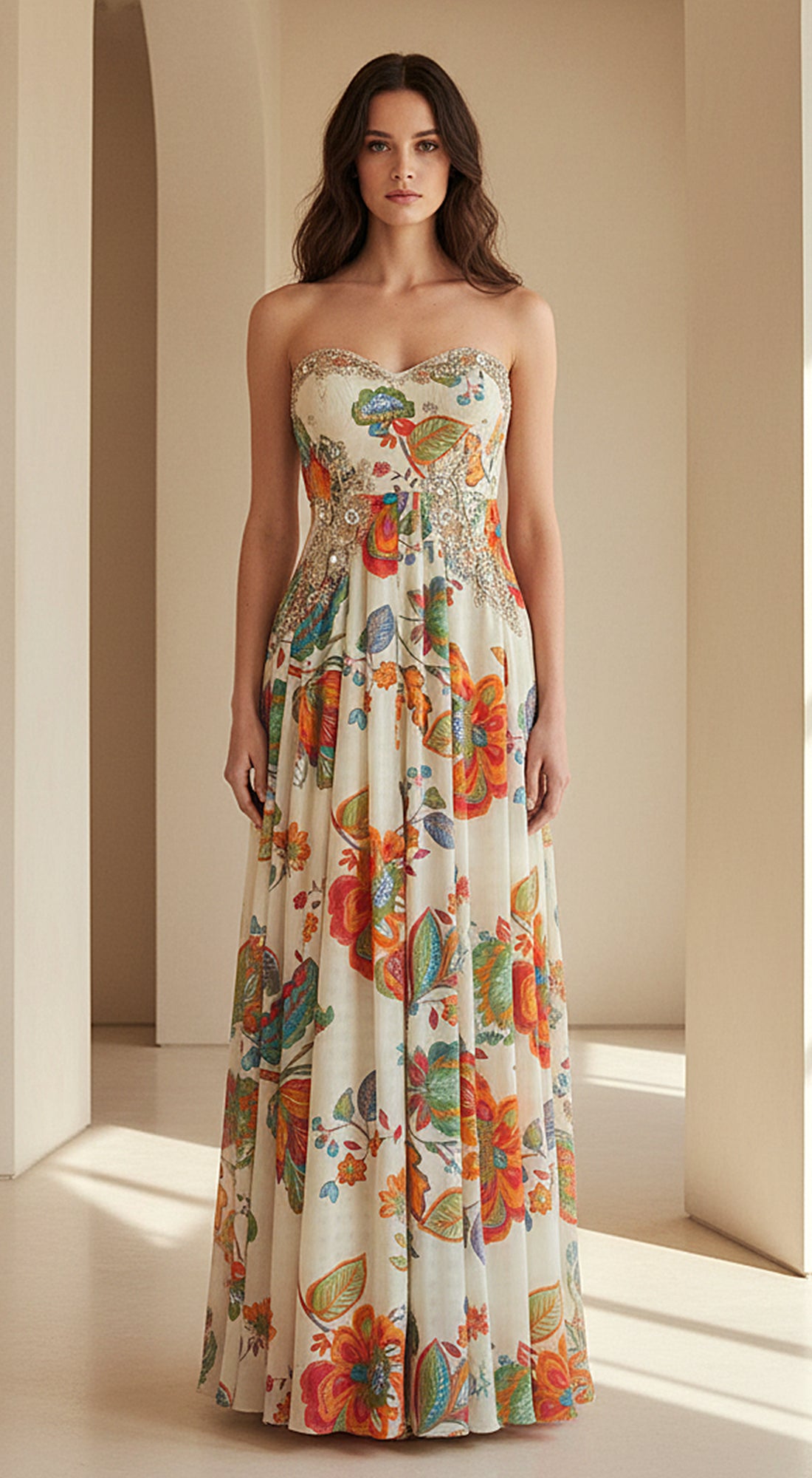 Ivory Crepe Garden Embroidered Jumpsuit