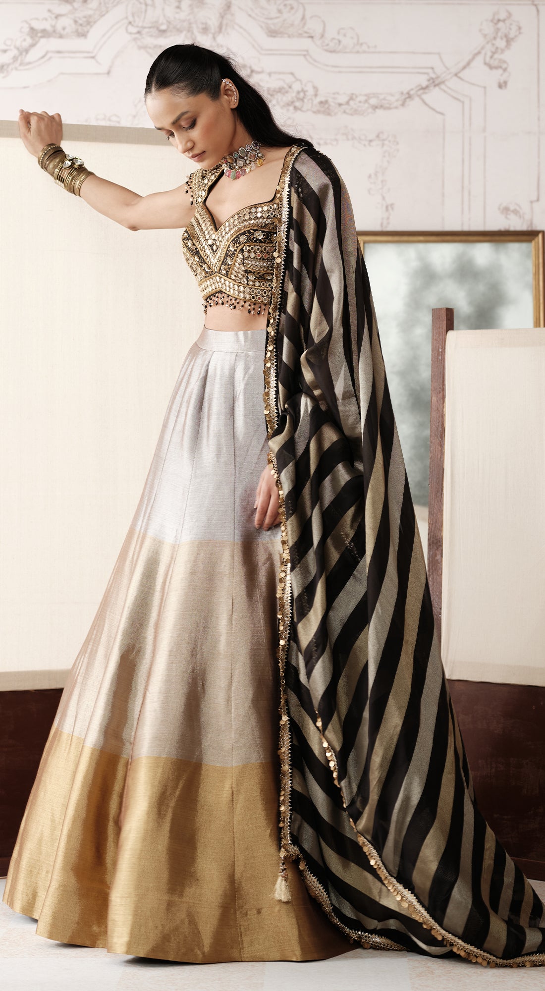 The Royal Black Ombre embellished tissue lehenga - Basanti kapde aur koffee