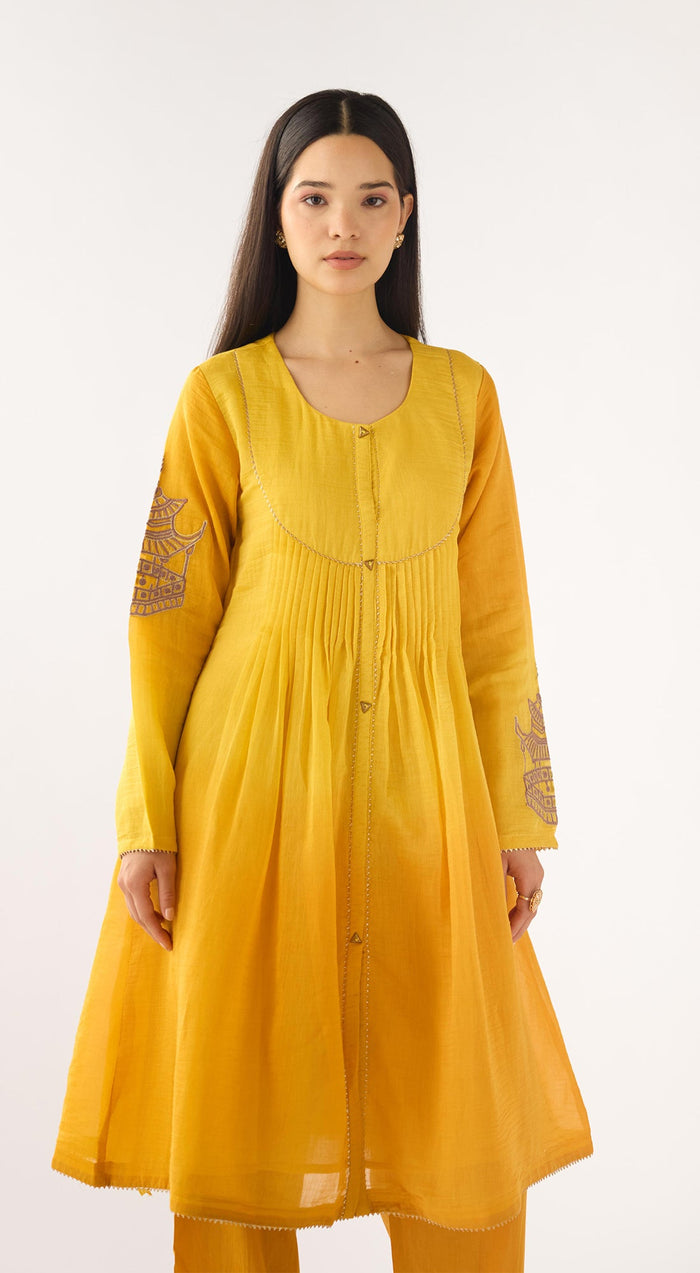 Yellow Chanderi Embroidered Suit Set