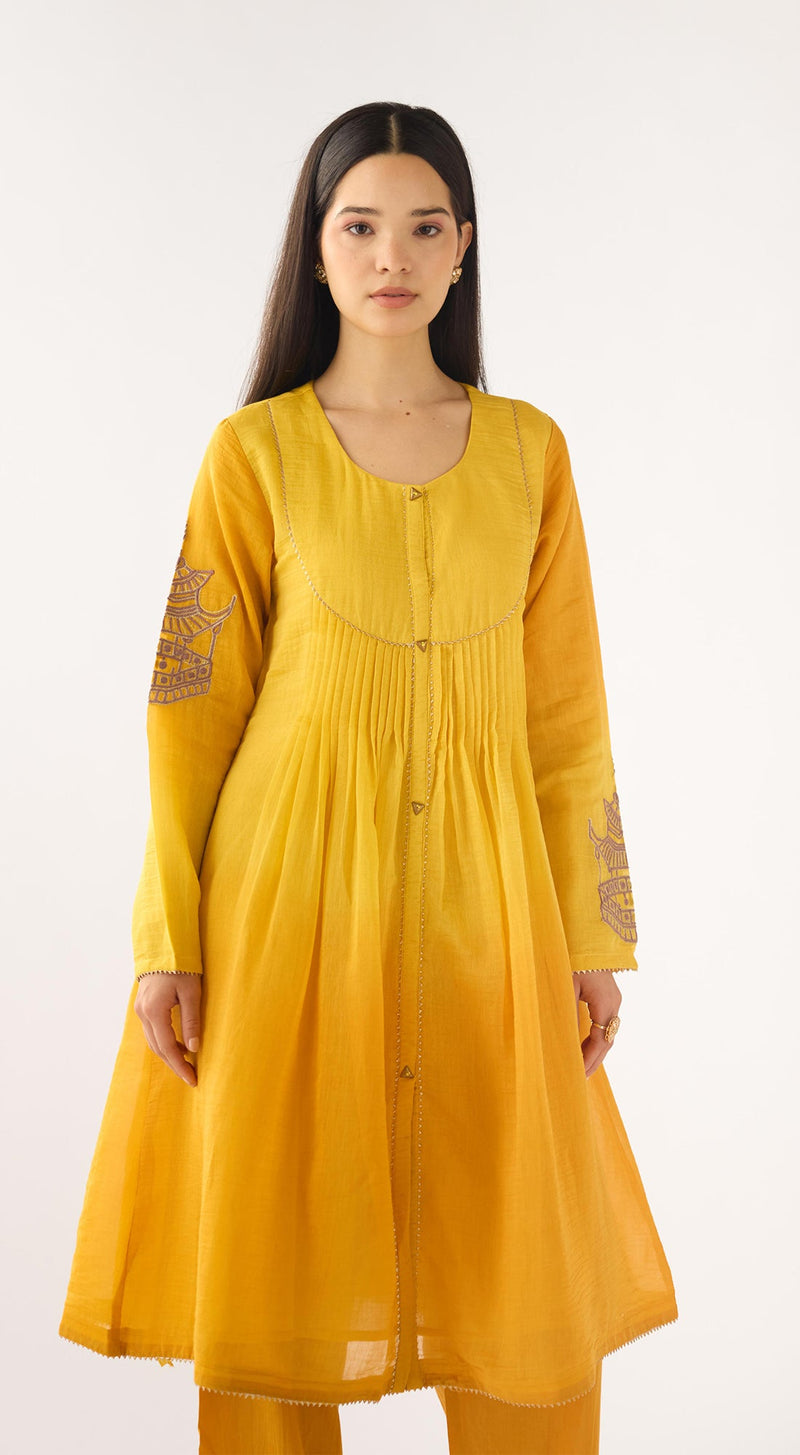 Yellow Chanderi Embroidered Suit Set