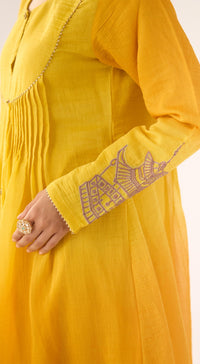 Yellow Chanderi Embroidered Suit Set