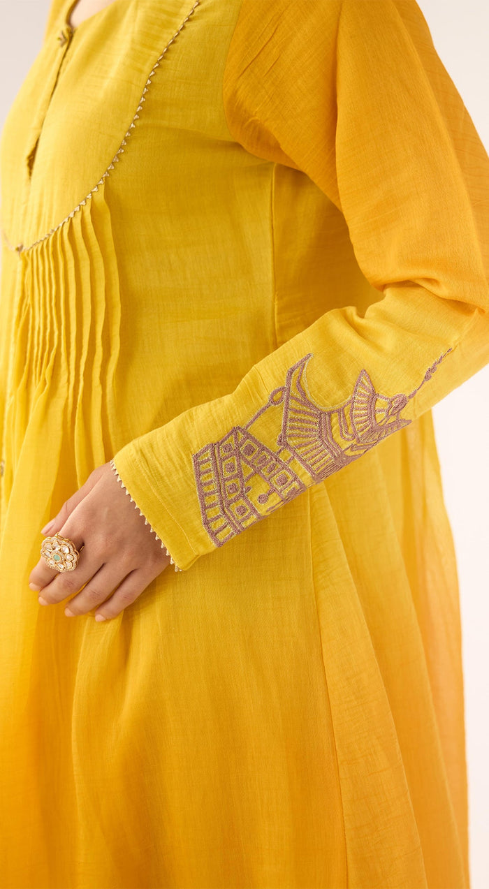 Yellow Chanderi Embroidered Suit Set