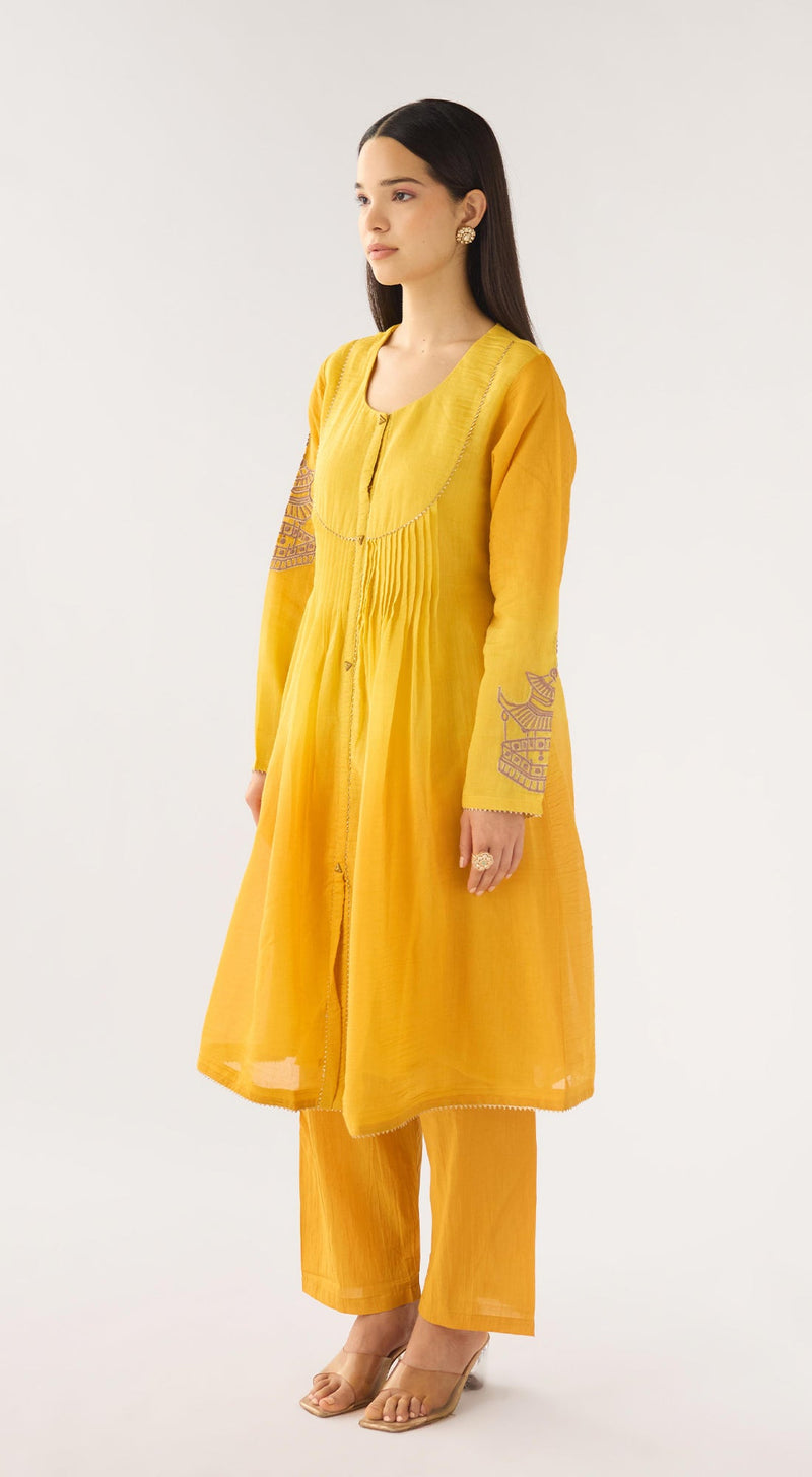 Yellow Chanderi Embroidered Suit Set