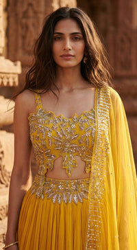 Yellow Georgette Embroidered Lehenga Set