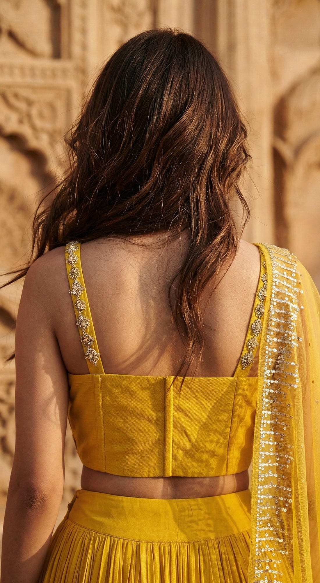 Yellow Georgette Embroidered Lehenga Set