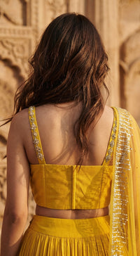 Yellow Georgette Embroidered Lehenga Set