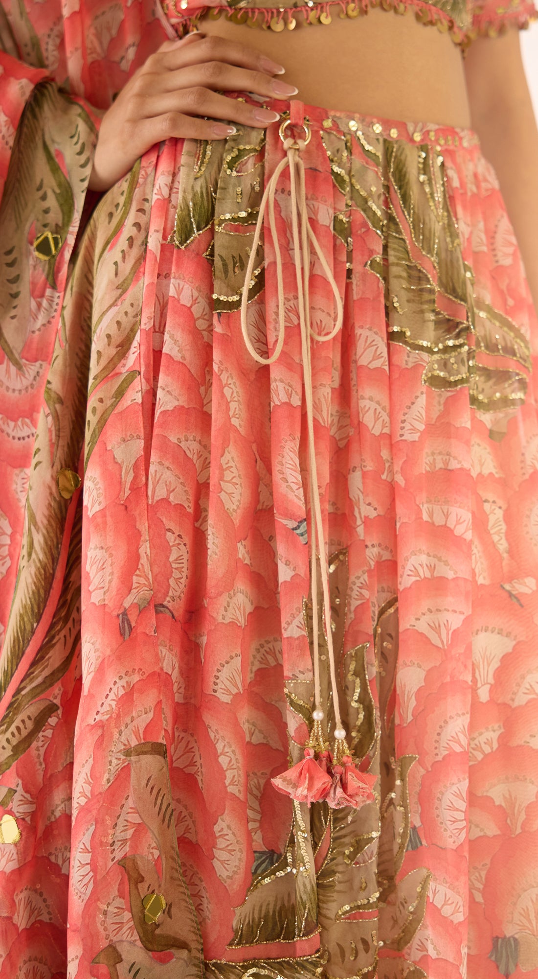 Peach Organza Embroidered Lehenga Set