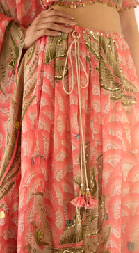 Peach Organza Embroidered Lehenga Set