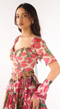 Pink Organza Embroidered Lehenga Set