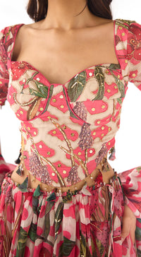 Pink Organza Embroidered Lehenga Set