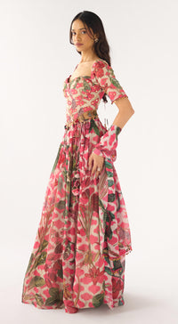 Pink Organza Embroidered Lehenga Set