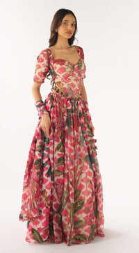 Pink Organza Embroidered Lehenga Set