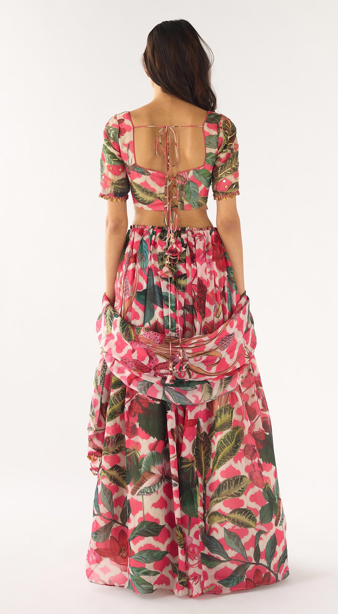 Pink Organza Embroidered Lehenga Set