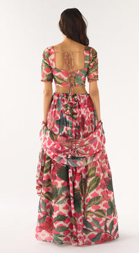 Pink Organza Embroidered Lehenga Set