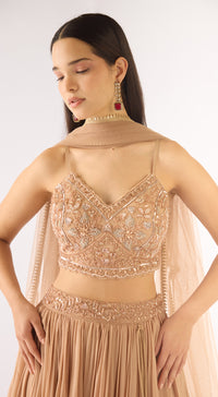 Beige Georgette Embroidered Lehenga Set