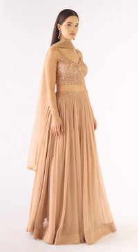 Beige Georgette Embroidered Lehenga Set