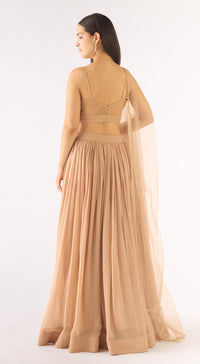 Beige Georgette Embroidered Lehenga Set