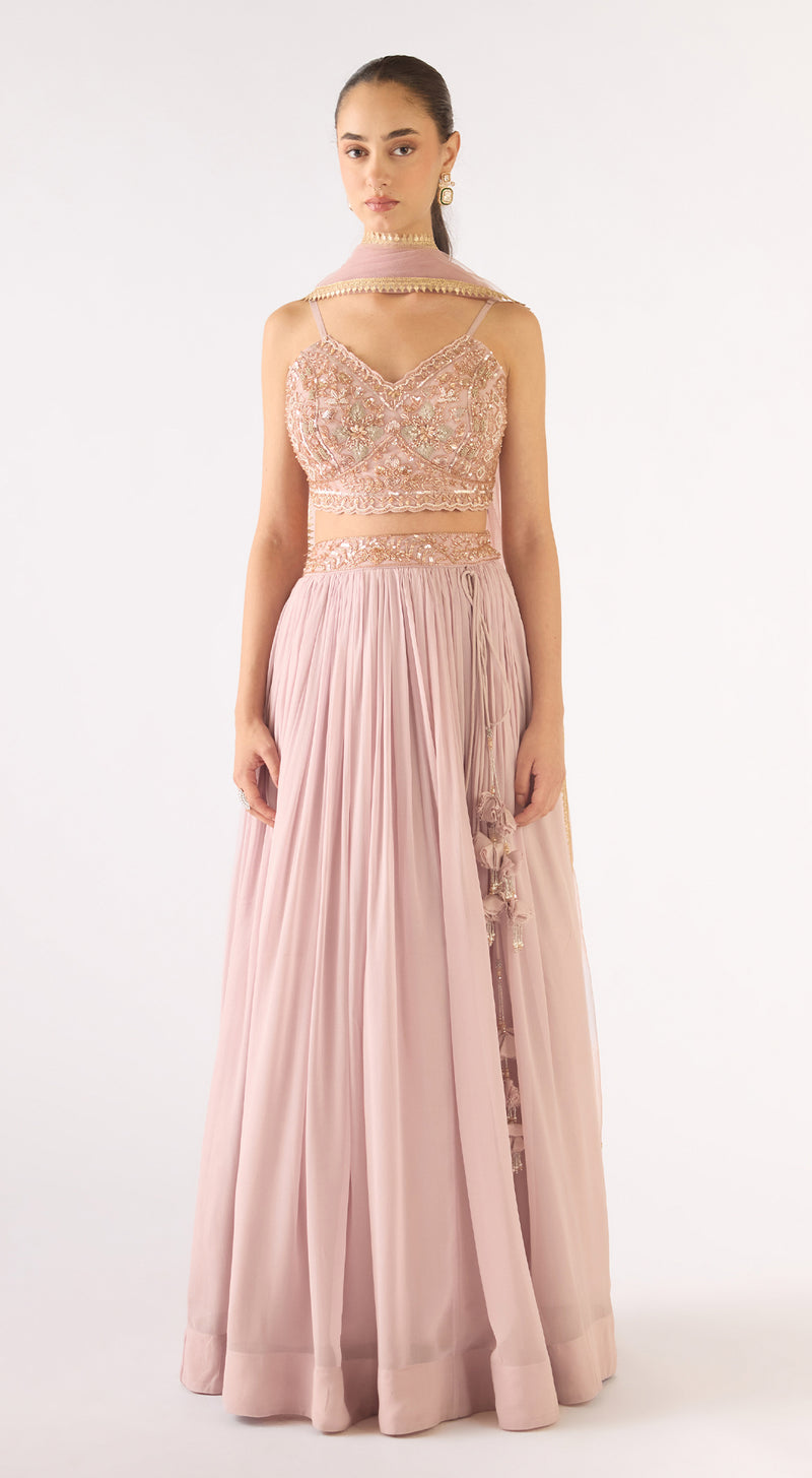 Lilac Georgette Embroidered Lehenga Set