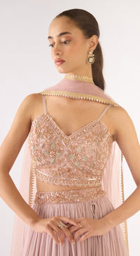 Lilac Georgette Embroidered Lehenga Set