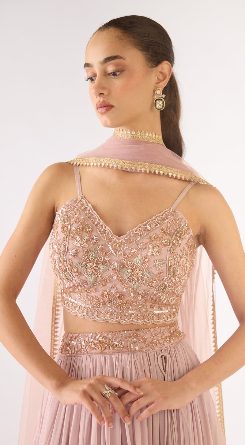 Lilac Georgette Embroidered Lehenga Set