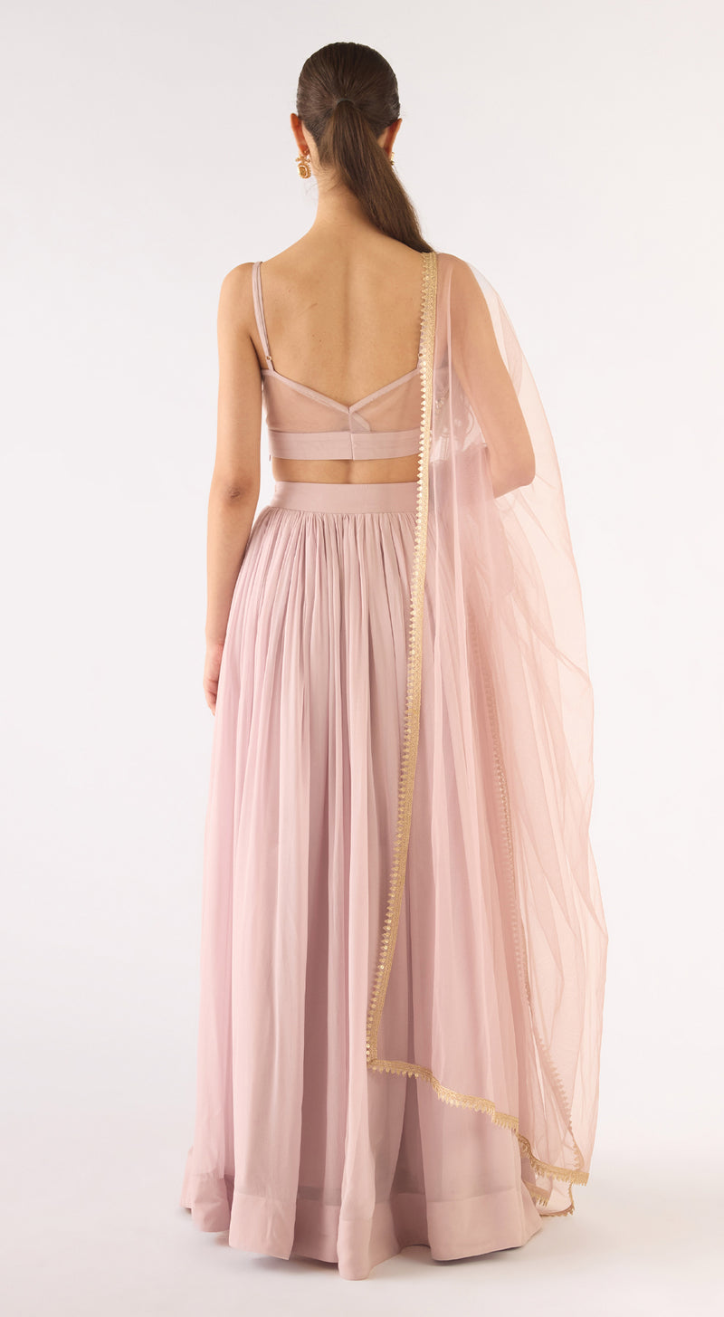 Lilac Georgette Embroidered Lehenga Set