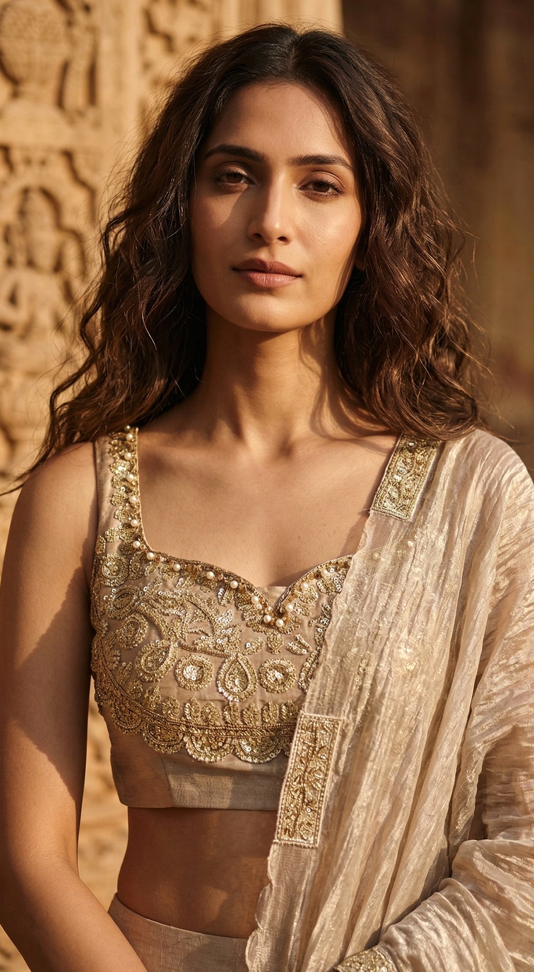 Gold Tissue Embroidered Lehenga Set