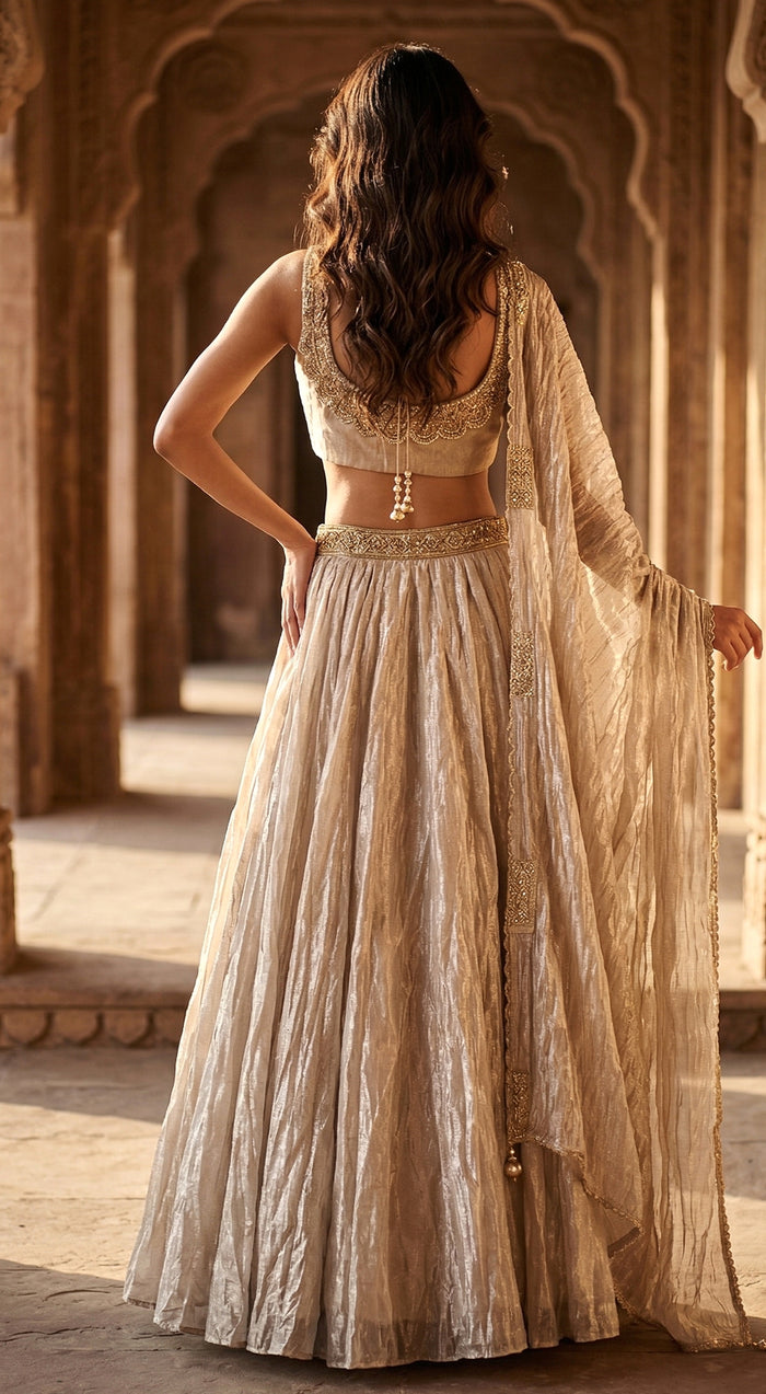 Gold Tissue Embroidered Lehenga Set