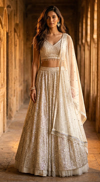 Ivory Sequins Net Embroidered Lehenga Set