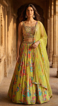 Lime Crepe Embroidered Lehenga Set