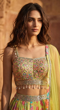 Lime Crepe Embroidered Lehenga Set