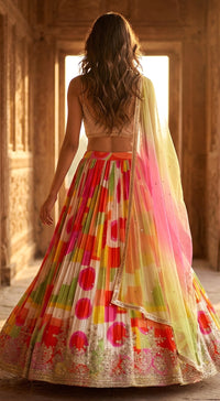 Multi Georgette Embroidered Lehenga Set