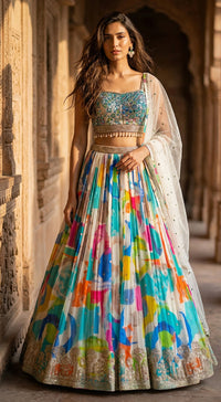 Multi Georgette Embroidered Lehenga Set
