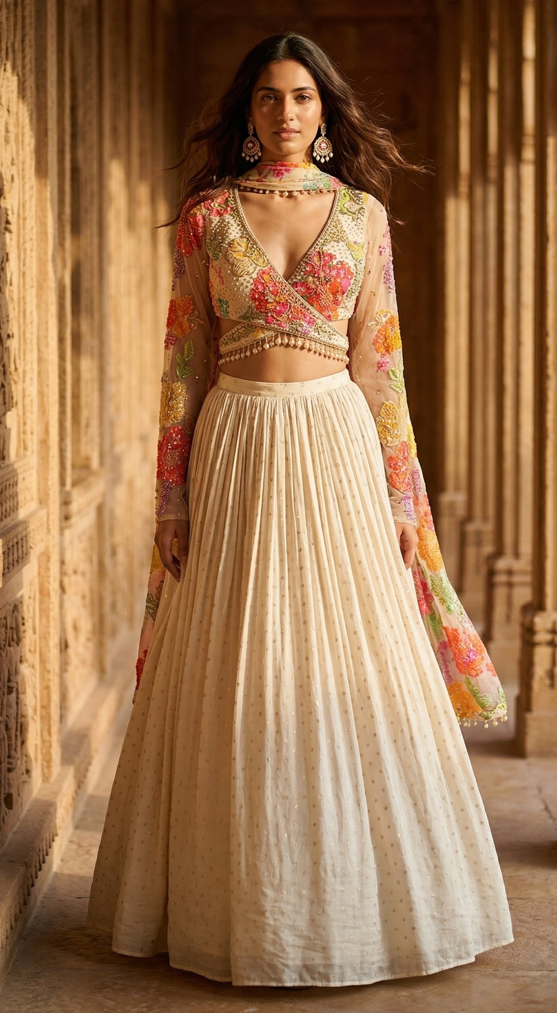 Ivory Georgette Embroidered Lehenga Set