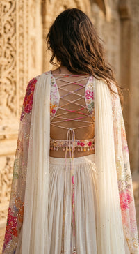 Ivory Georgette Embroidered Lehenga Set