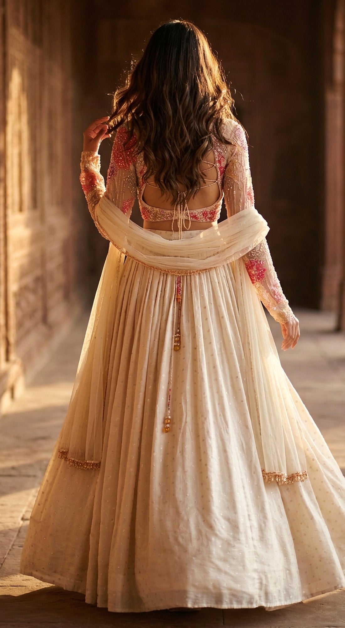 Ivory Georgette Embroidered Lehenga Set
