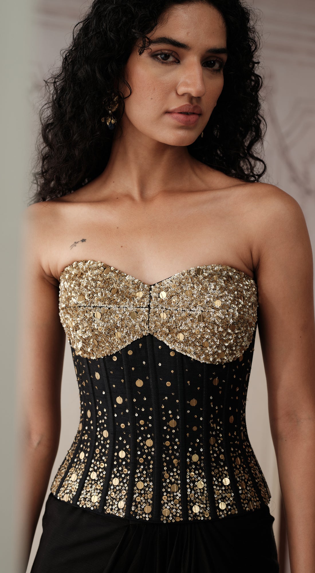 Black corset saree with Swarovski and sequin embroidery - Basanti kapde aur koffee