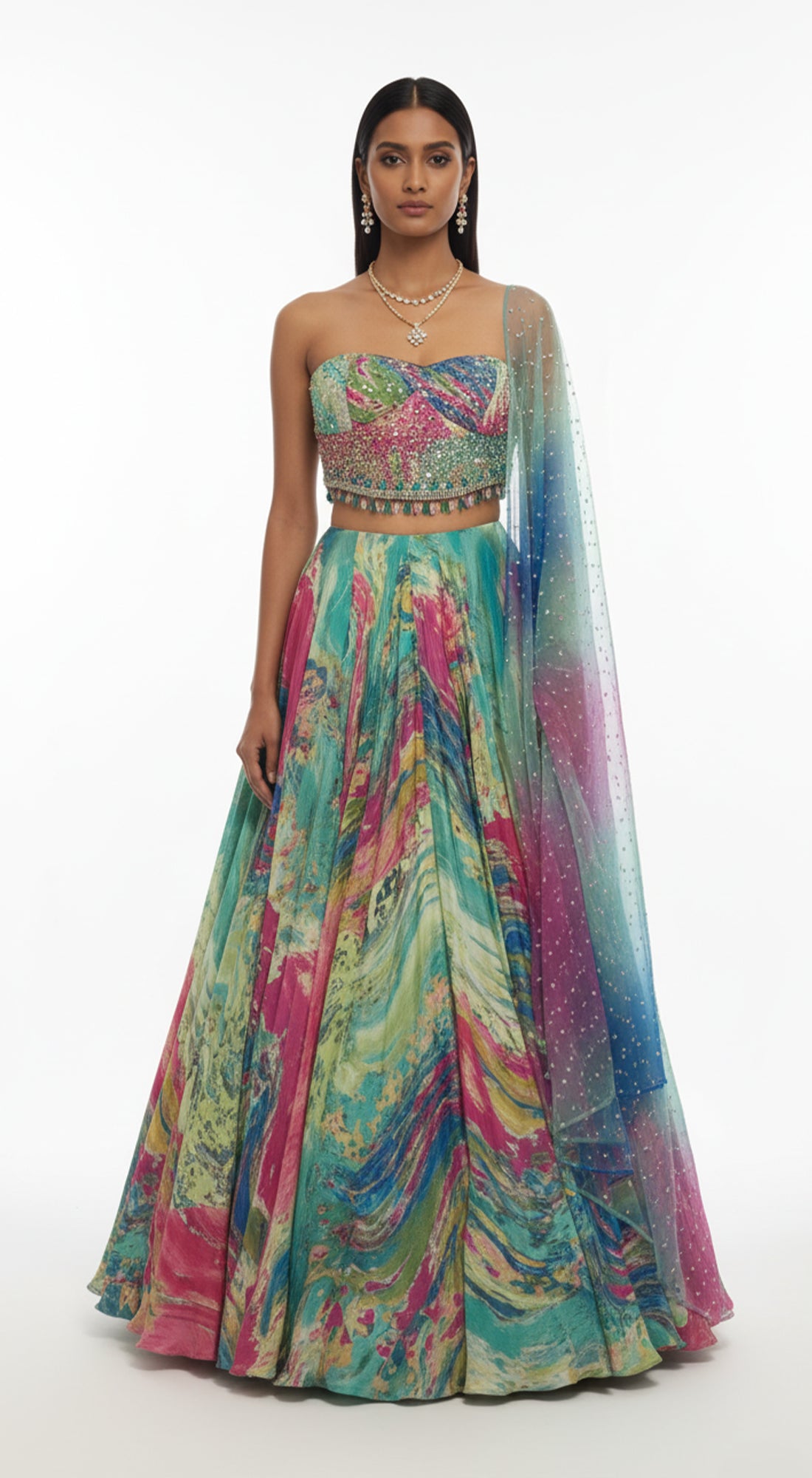 Aqua Crepe Lehenga Set