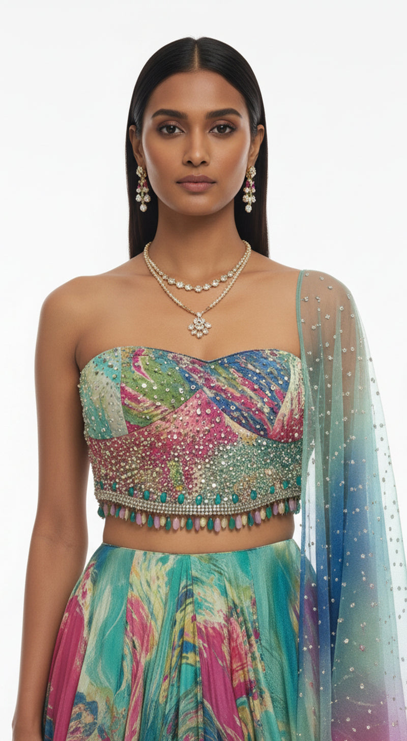 Aqua Crepe Lehenga Set