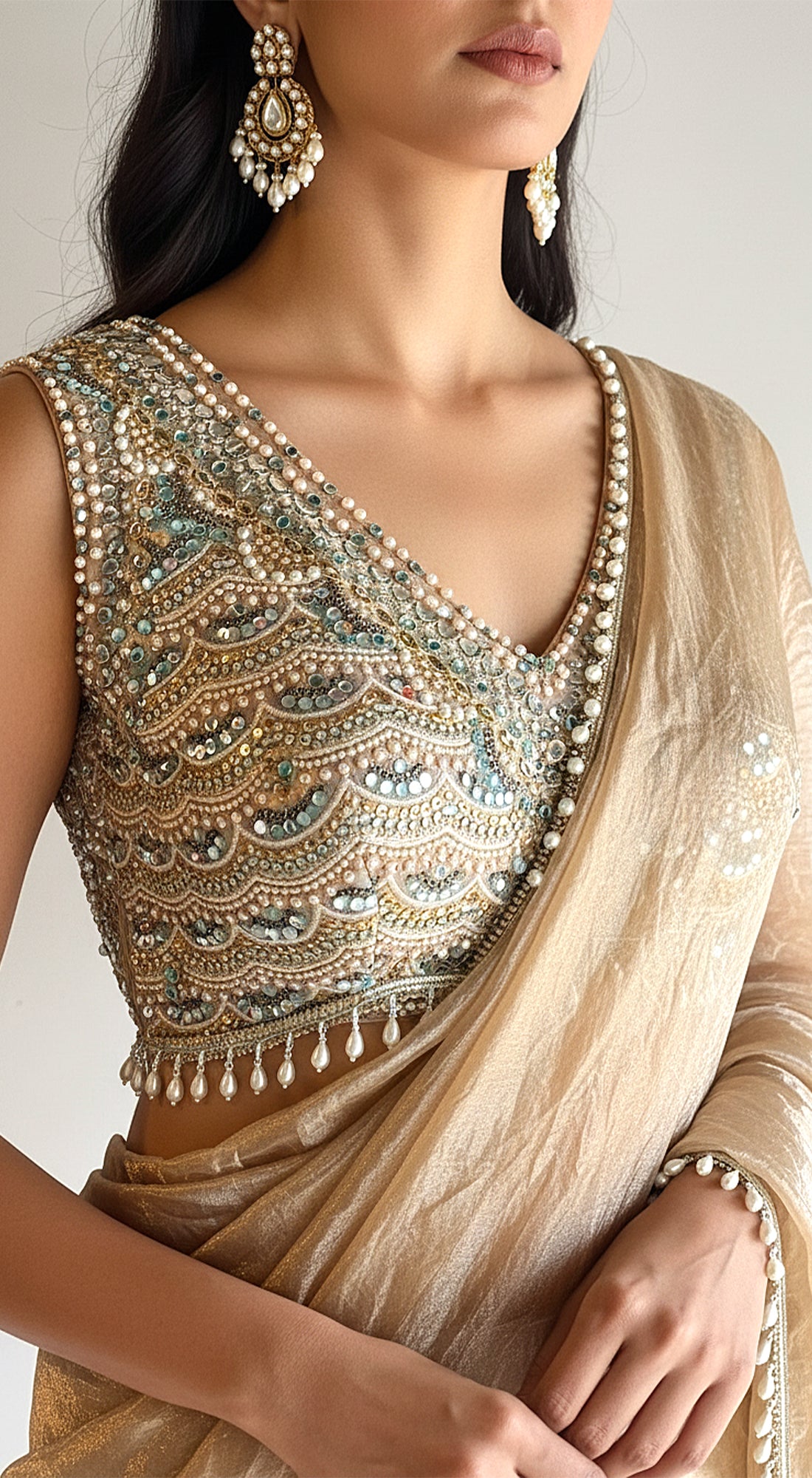 Opaline Aura Embroidered Saree Set