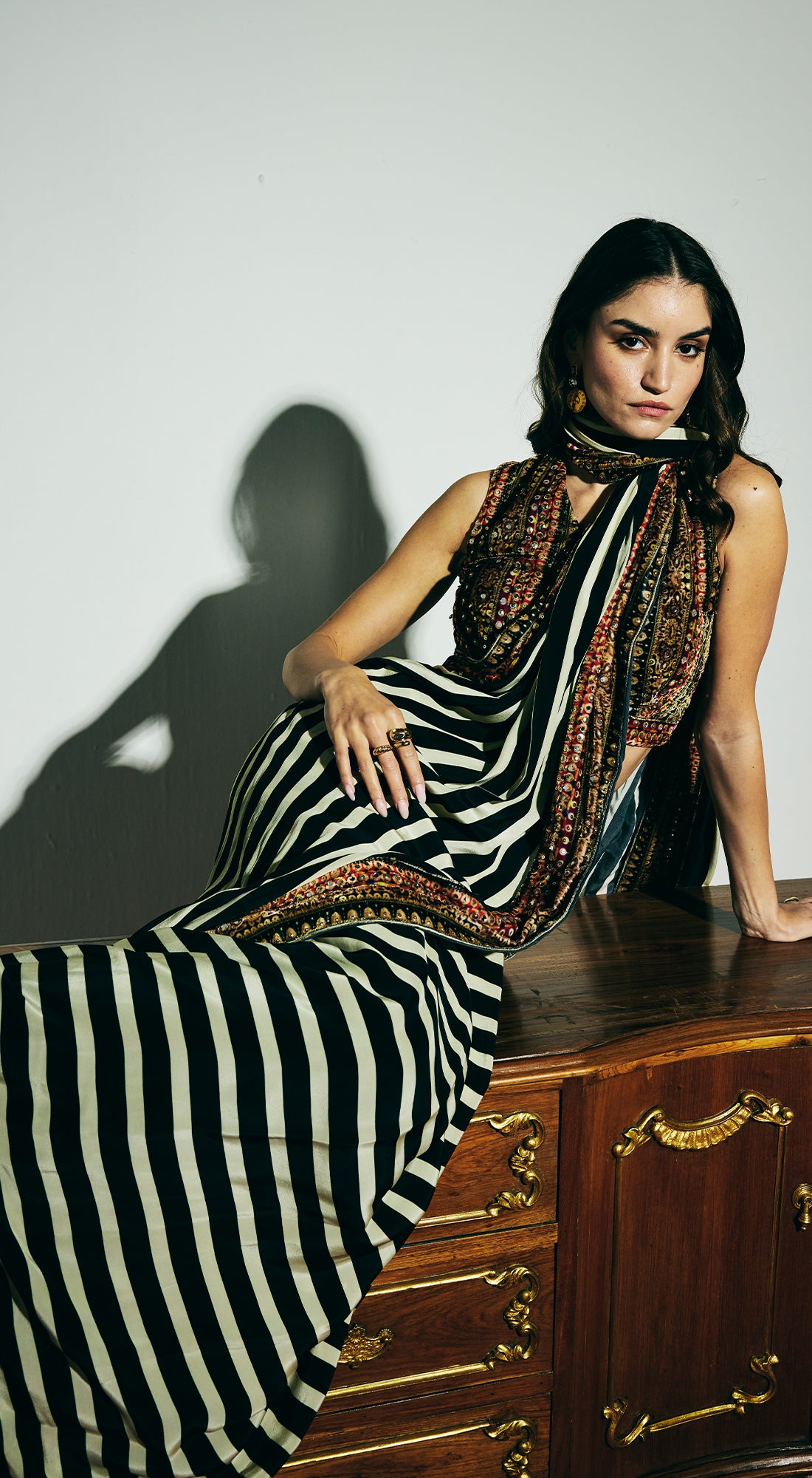 Black Velvet Embroidered Saree Set