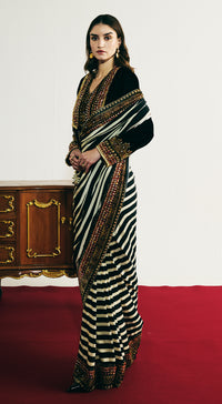 Black Velvet Embroidered Saree Set